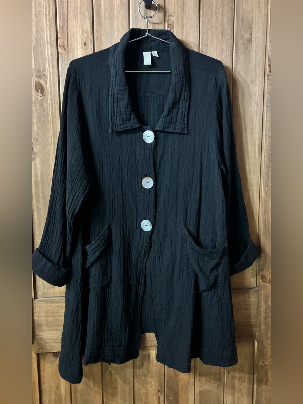 Women's Black Button-Front Textured Jacket/Dress-